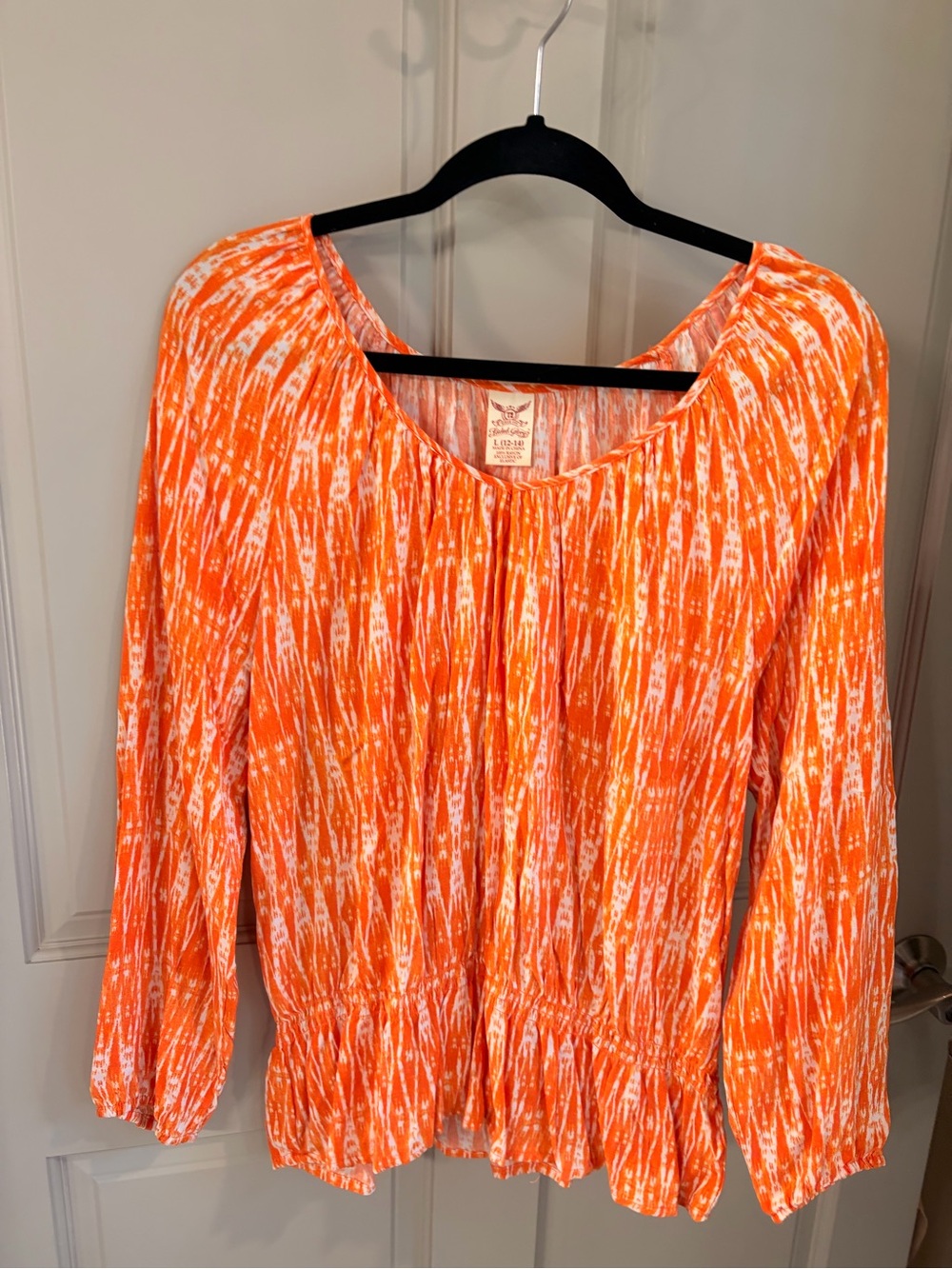 Faded Glory Orange & White Boho Peasant Top